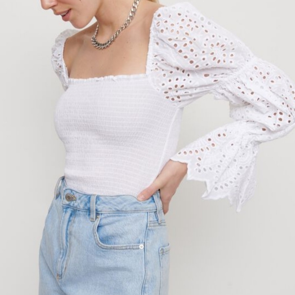 Smocked Blouse with eyelet sleeves